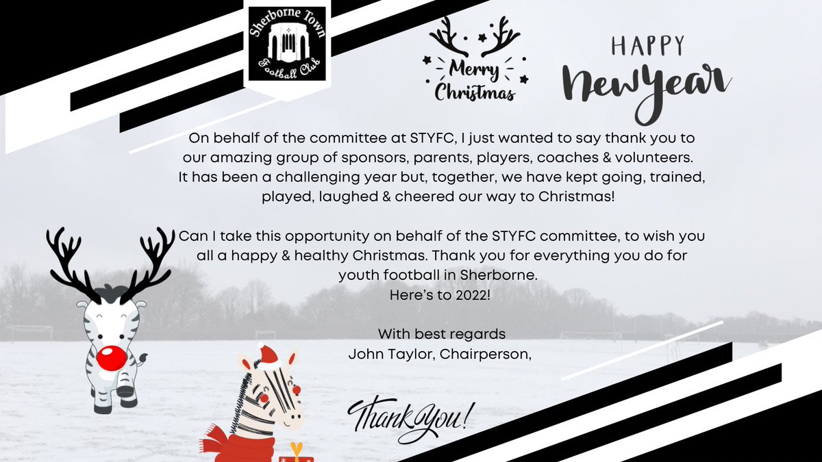 Thank you to our amazing group of sponsors, parents, players, coaches &amp; volunteers.

From everyone at STYFC, we wish you all a happy &amp; healthy Christmas. Thank you for everything you do for youth football in Sherborne. 
Here’s to 2022! 

#sherborne #Dorset #football #grassroots