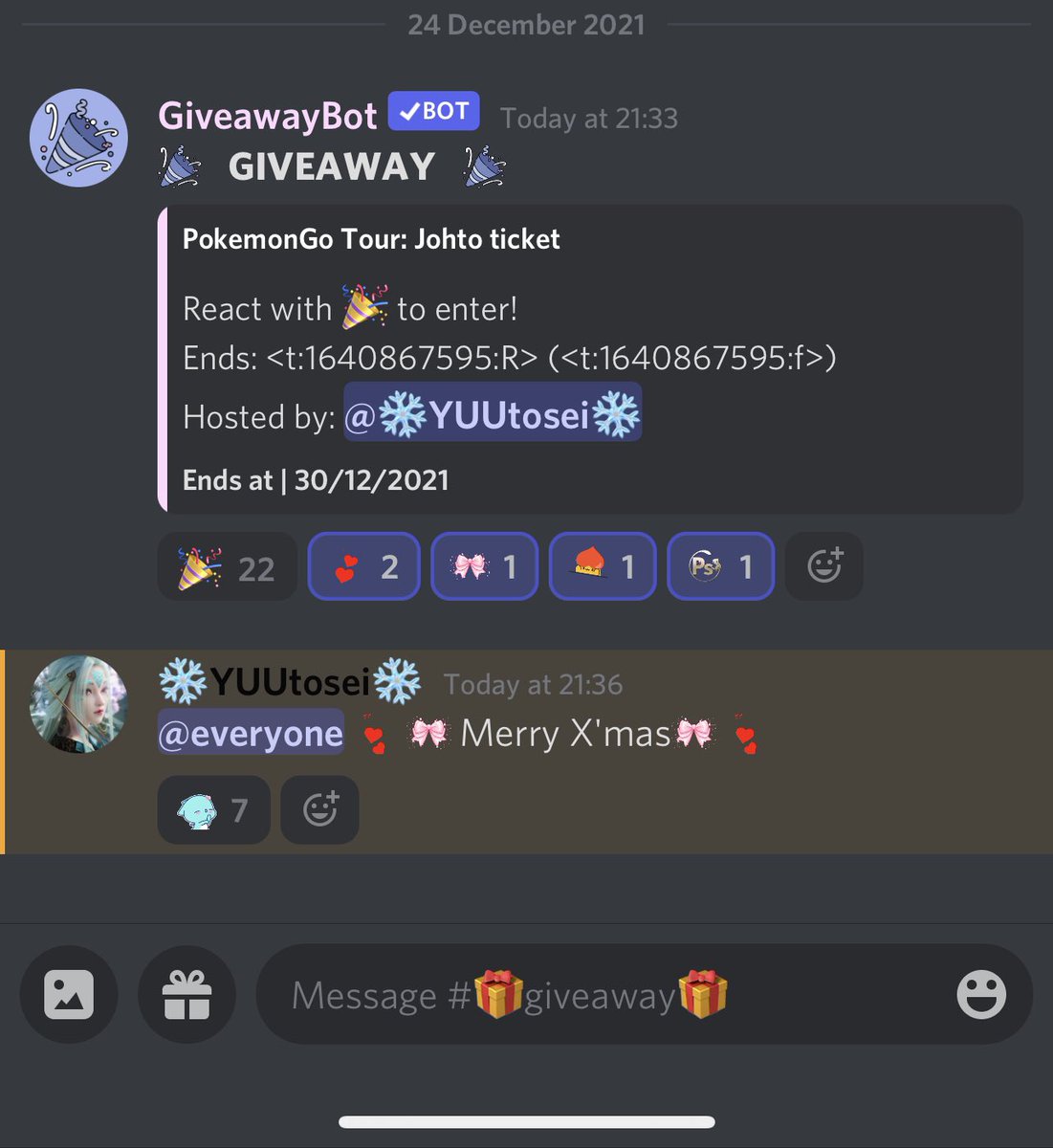 💕🎁🎄 MerryX'mas 🎄🎁💕 #Giveaway 
#PokemonGo Tour: Johto ticket

Please make sure
✨❤Like
✨💞ReTweet
✨💖Follow me
✨💝Tag 2 people in reply

Giveaway on ours discord server too
Don't miss the double chance‼️
discord.gg/pokesynthese

Winners announce on 2021 Dec 30th