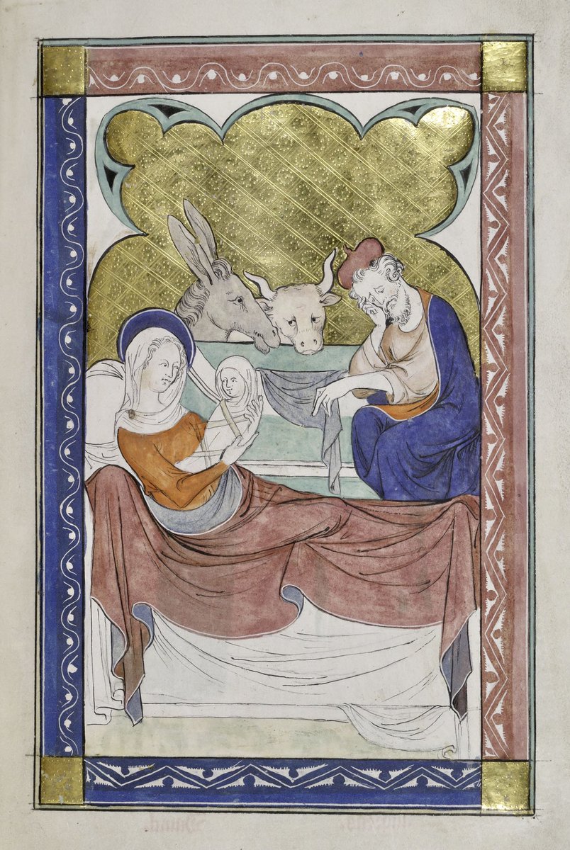 ParkerLibCCCC's tweet photo. #ParkerAdvent2021 Day 24/#ChristmasEve: The #Nativity, radiant in this shining, glorious golden #illuminated full-page miniature, illuminating the opening of The Peterborough Psalter (#CCCC53, fol. 8r).
#Advent #AdventCalender #MedievalTwitter #ChristChild #Mary https://t.co/FEtFzlei88