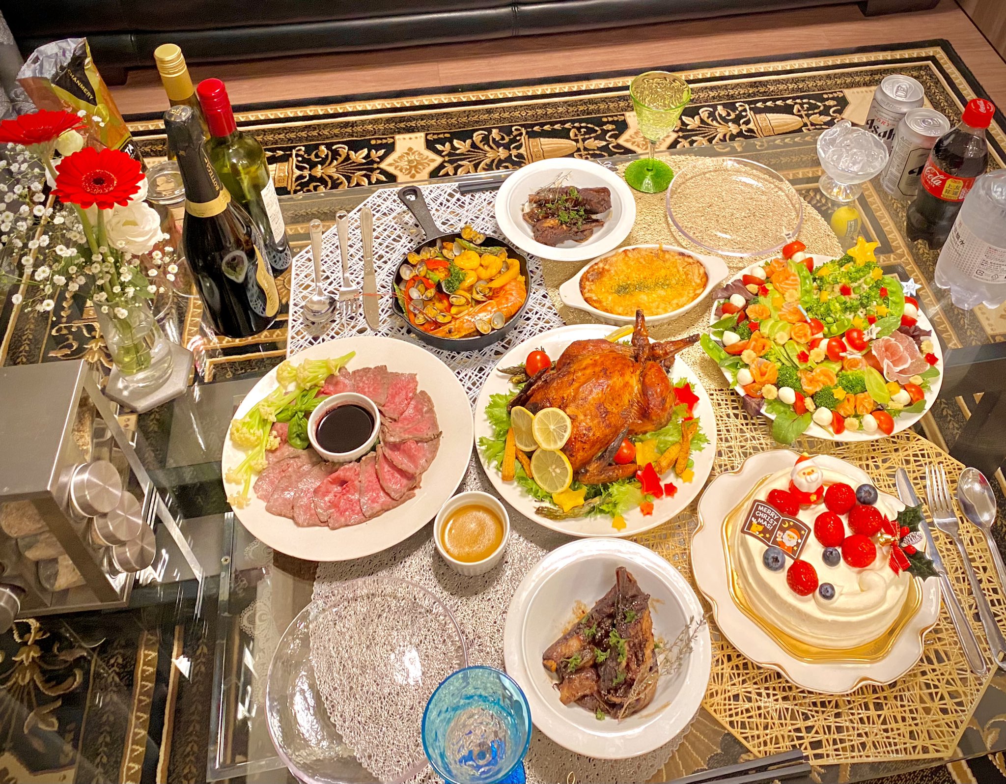 تويتر かおりん على تويتر ᔦᔧ Mᵉʳʳʸxᵐᵅˢ ᔦᔧ クリスマスのおうちごはん ケーキ以外全部手作り ローストチキン スペアリブ煮込み ローストビーフ パエリア フリコ クリスマスサラダ 手作り料理 おうちごはん クリスマス料理 クリスマス クリスマスイブ