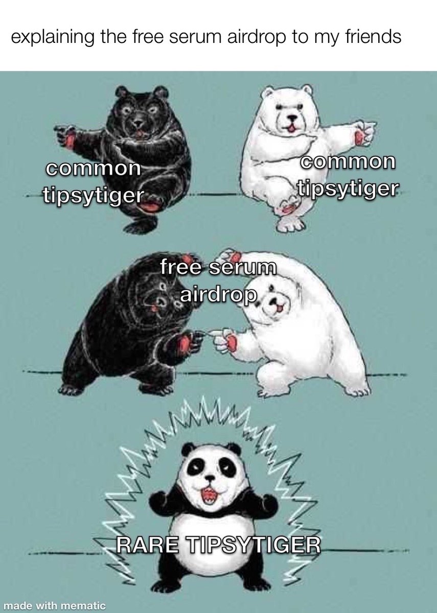 Free Serum Airdrops for TipsyTiger holders who hold at least 2 NFTs for more than 7 days after 22nd Dec 4pm UTC (not listed). Each serum can be used to combine 2 Tigers for a RARER TipsyTiger.