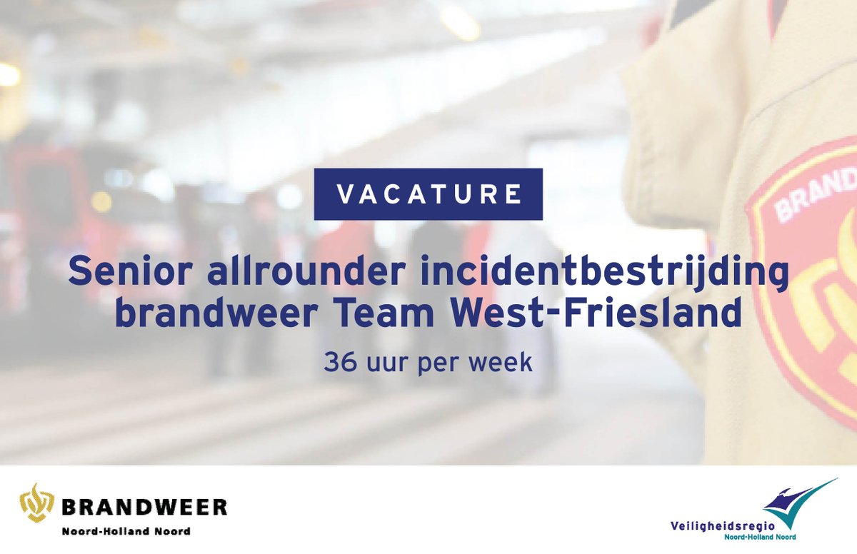 📢 #VACATURE Wij zoeken een Senior allrounder incidentbestrijding. Iets voor jou? Bekijk dan snel de vacature 👉 bit.ly/3H6cE9C. Reageren kan tot en met 31 december 2021. Succes! 🍀