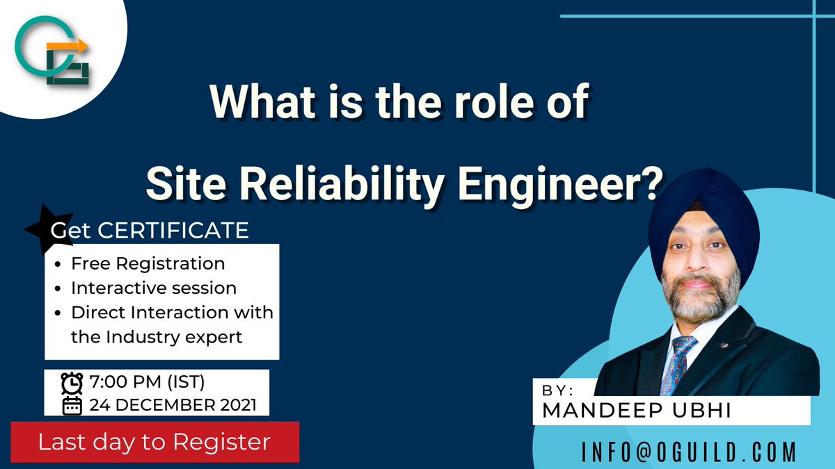 oGuild4u's tweet photo. https://t.co/t7tlhwcqqv
Do not miss this chance
Get insights on how to become a #Site Reliability #Engineer, #roles and #responsibilities, SRE #skills, and fitment with other roles and teams in the organization.
#sre #webinaronoguild #free #webinar #learn #industry #experts https://t.co/XIri51kzt0
