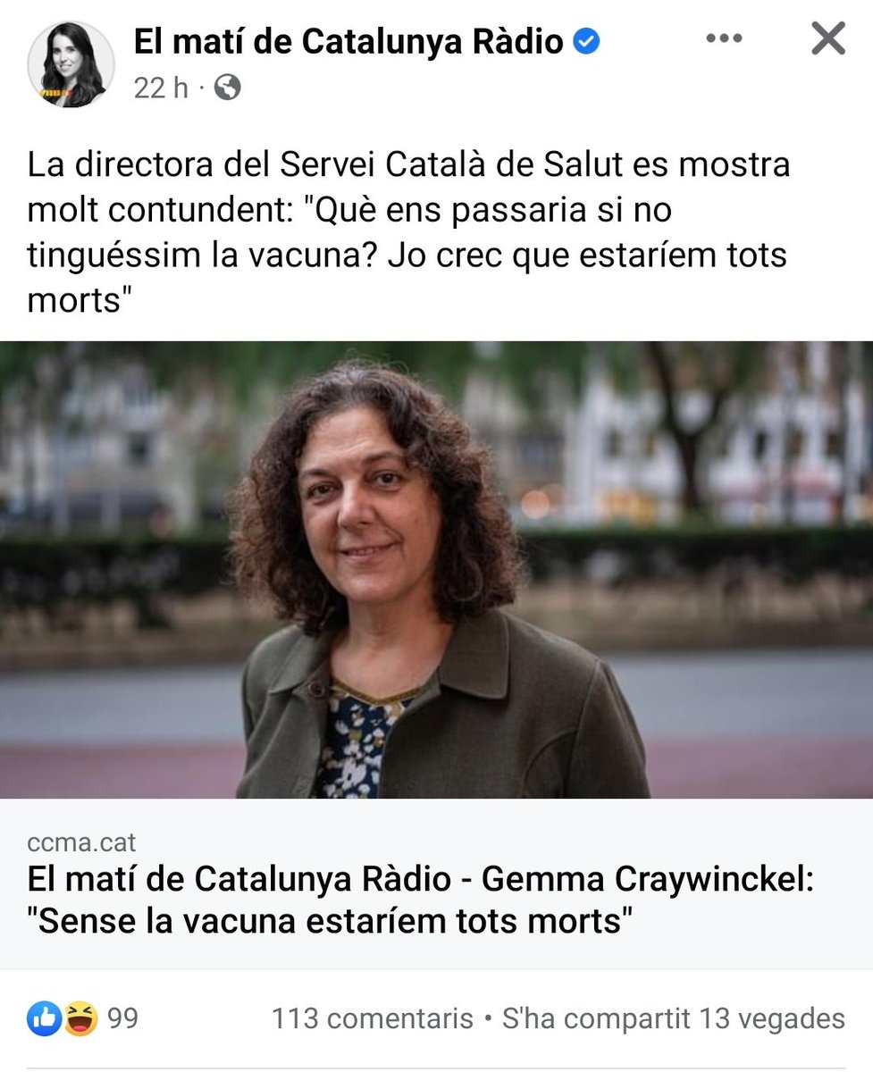 Intentant ser neutre i sensat amb el moment actual... Crec que un mitjà públic com <a href="/CatalunyaRadio/">Catalunya Ràdio</a> del @CCMA_cat no es pot permetre fer d'altaveu d'una apologia de la por tan bèstia com la que ha fet la Gemma Craywinckel del <a href="/catsalut/">Catsalut</a> . <a href="/laura_rosel/">Laura Rosel Sola</a> Què fas? #vergonya