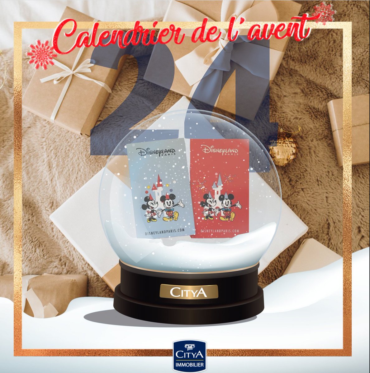 CITYAimmobilier's tweet photo. #CalendrierdelaventCitya ! Jour 24🎁
Nous vous proposons de remporter 2 entrées pour Disneyland Paris !
Pour participer c’est simple vous devez :
- Identifie la personne qui viendra avec toi👬
- RT + Follow + Like
- Tweet avec le #CalendrierdelaventCitya
TAS demain ! #concours 🍀 https://t.co/5z1cg0VVed