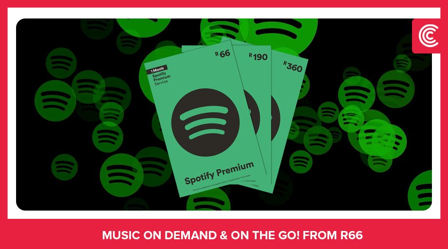 Computicket's tweet photo. Last minute stocking filler! Give the gift of uninterrupted access to a world of music with this awesome Spotify voucher. Buy now https://t.co/CbWigdJJTN #GetEntertained #StaySafe https://t.co/Vby3yfPcYx