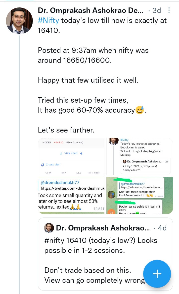 dromdeshmukh77's tweet photo. #Nifty #DayLow set-up.
3rd time in a row, able to predict day low accurately.
From day low we r up 150 points approx.
Yaar ek dialogue to banta hai..😅
✅ Bol diya to bol diya 😅😃
No ego
#JustForFun https://t.co/XYnmd2Pzga