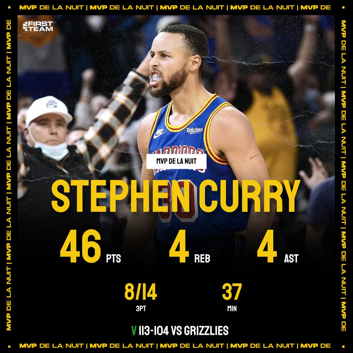 FirstTeam101's tweet photo. 𝗡𝗼𝘁𝗿𝗲 𝗠𝗩𝗣 𝗱𝗲 𝗹𝗮 𝗻𝘂𝗶𝘁 🌟 

Steph Curry était trop fort pour les Grizzlies cette nuit 🔥 https://t.co/jZ2jnfXkWJ