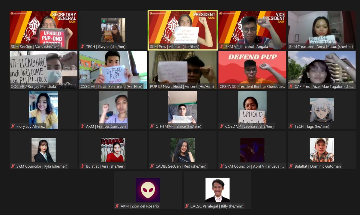 AKM_PUP's tweet photo. NEWS | PUP SKM, along with local student councils firmly reinstated SKM Resolution No. 004, s. 2021 stating their stance against the antagonistic movements of NTF-ELCAC and HOOCM during a press conference yesterday, December 23, via Zoom and FB Live. https://t.co/lMI9stJyLE