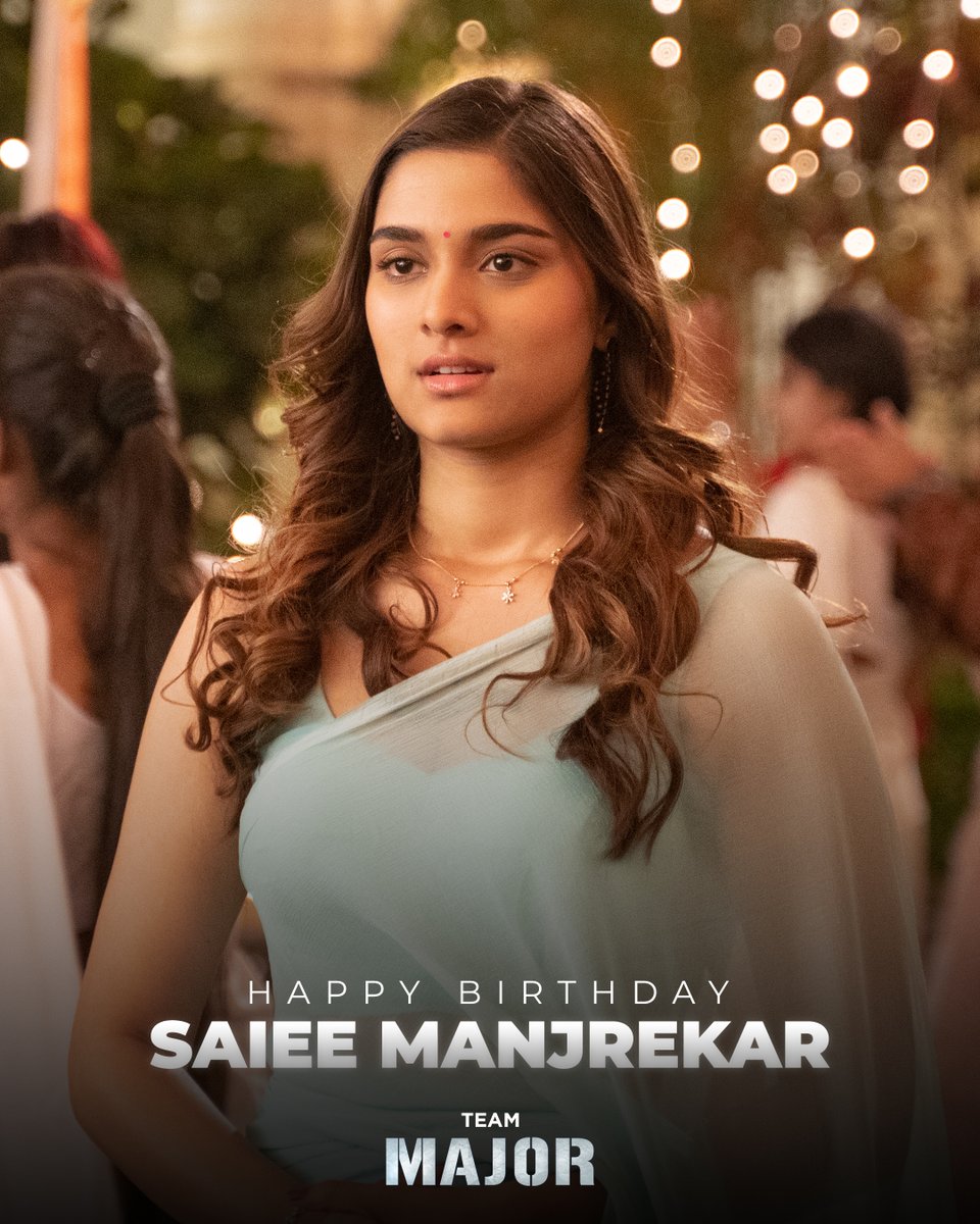 GMB Entertainment (@gmbents) on Twitter photo Wishing the gorgeous <a href="/saieemmanjrekar/">Saiee M Manjrekar</a> a very Happy Birthday ♥️
Can't wait for the world to see your beautiful portrayal of 'Isha' in #MajorTheFilm.
#MajorOnFeb11
<a href="/AdiviSesh/">Adivi Sesh</a> <a href="/SashiTikka/">Sashi</a> #SobhitaDhulipala @sonypicsindia <a href="/urstrulyMahesh/">Mahesh Babu</a> <a href="/GMBents/">GMB Entertainment</a> <a href="/AplusSMovies/">A+S Movies</a> <a href="/ZeeMusicCompany/">Zee Music Company</a> Wishing the gorgeous <a href="/saieemmanjrekar/">Saiee M Manjrekar</a> a very Happy Birthday ♥️
Can't wait for the world to see your beautiful portrayal of 'Isha' in #MajorTheFilm.
#MajorOnFeb11
<a href="/AdiviSesh/">Adivi Sesh</a> <a href="/SashiTikka/">Sashi</a> #SobhitaDhulipala @sonypicsindia <a href="/urstrulyMahesh/">Mahesh Babu</a> <a href="/GMBents/">GMB Entertainment</a> <a href="/AplusSMovies/">A+S Movies</a> <a href="/ZeeMusicCompany/">Zee Music Company</a>