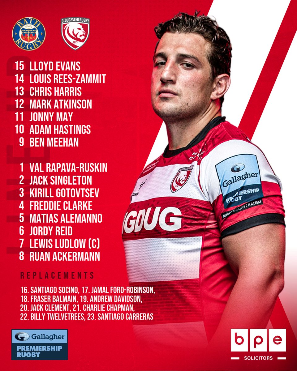 gloucesterrugby's tweet photo. 🍒 𝐃𝐄𝐑𝐁𝐘 𝐃𝐀𝐘 🛁

It's the big one! Here are your Cherry &amp; Whites heading to Bath on Boxing Day! 🤩

 🤝 Teamsheet proudly sponsored by @BPE_Solicitors 

 📰 https://t.co/n2mJ7r0sLw

#BATvGLO https://t.co/ZiqYErPqgq