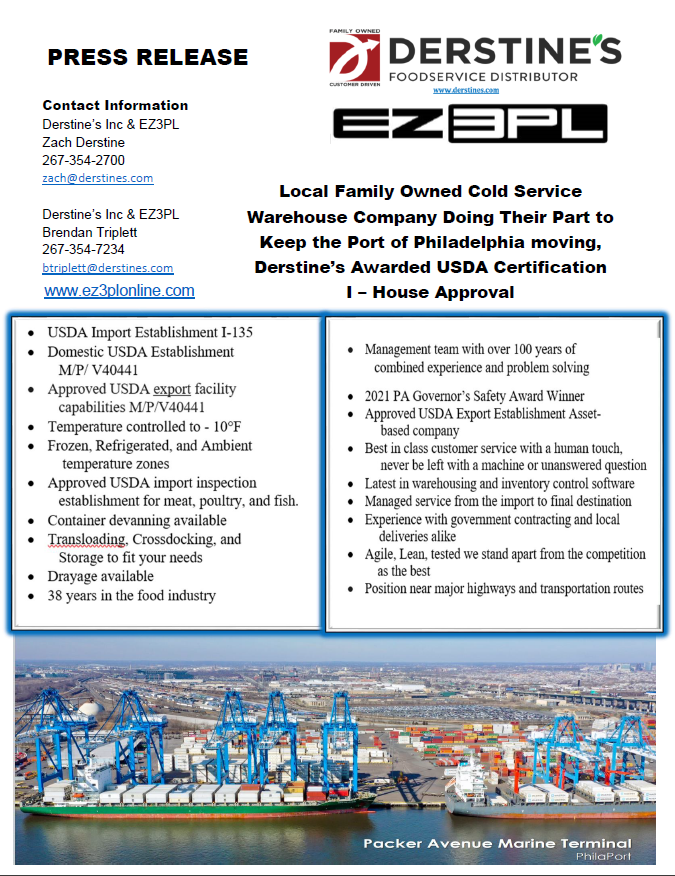 Derstines_Inc's tweet photo. Derstine's Inc. / EZ3PL is now a USDA approved I-house.  I-135 is ready to take on your importing needs.  Contact us today! https://t.co/Sy5RI1QsMu