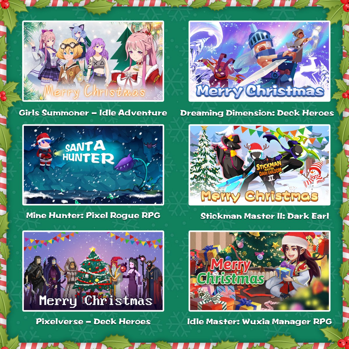 🎄Merry Christmas（2/2）
Hi, Loongcheer Gamers, thanks your support in this year.
Merry Christmas and Happy New Year 2022.
We have Christmas in-game or SNS codes for some of the below games, please go to the corresponding Facebook and check them.
#Loongcheergame #Christmas #Xmas