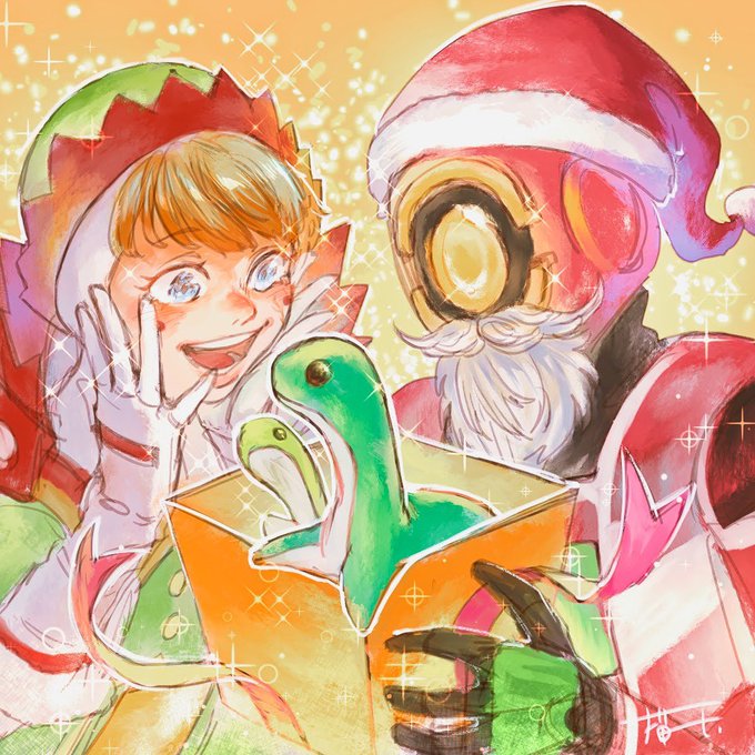 4周年おめでとうございます集合イラストでは、ハートポーズの