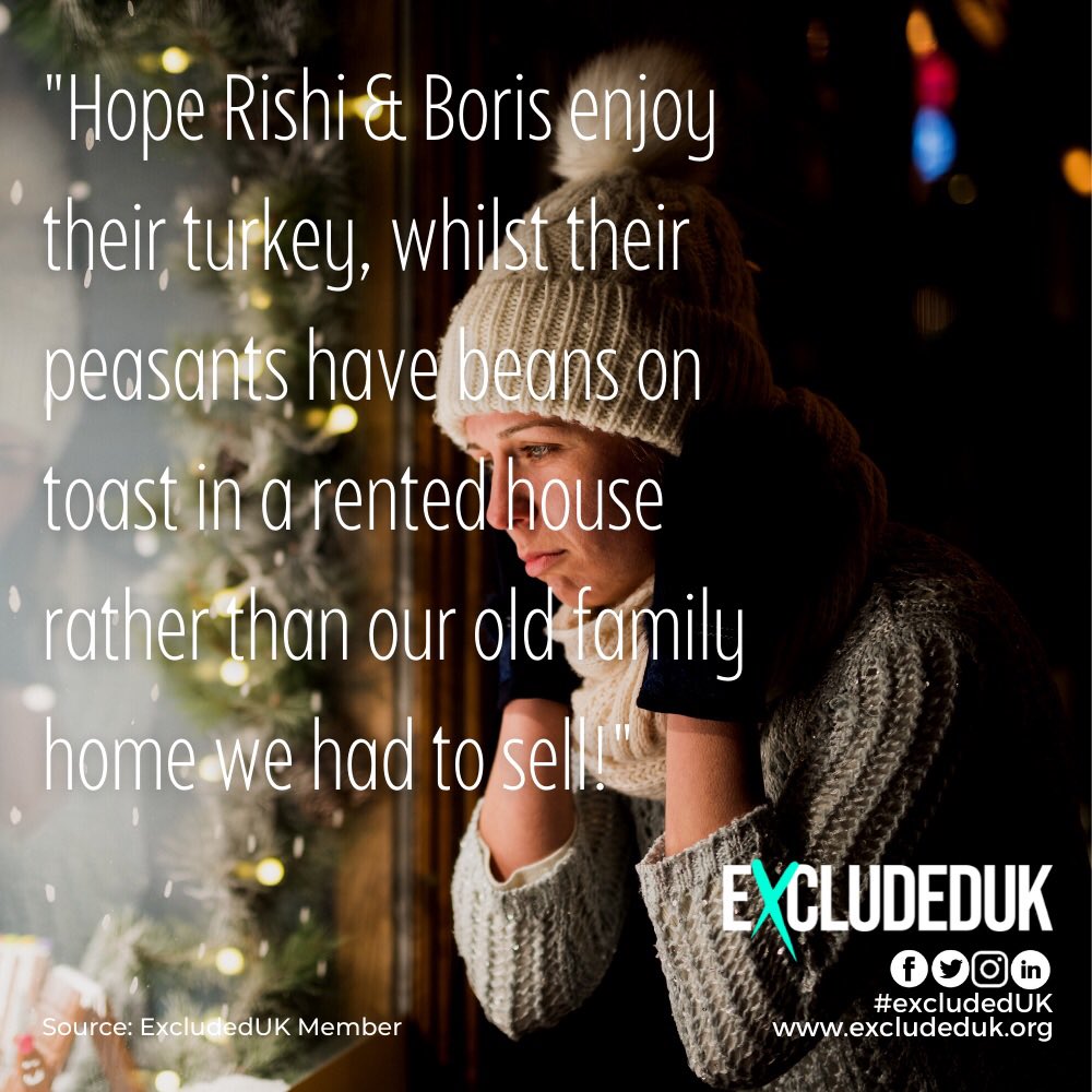 A real quote from an #ExcludedUK member
PLEASE HELP! 
#ExcludedUK are sending food vouchers to our most vulnerable members for Christmas.
Please help us to help them by donating to our Boost! Grant Scheme here: 

justgiving.com/crowdfunding/e…