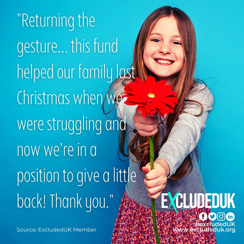A real quote from an #ExcludedUK member
PLEASE HELP! 
#ExcludedUK are sending food vouchers to our most vulnerable members for Christmas.
Please help us to help them by donating to our Boost! Grant Scheme here: 

justgiving.com/crowdfunding/e…