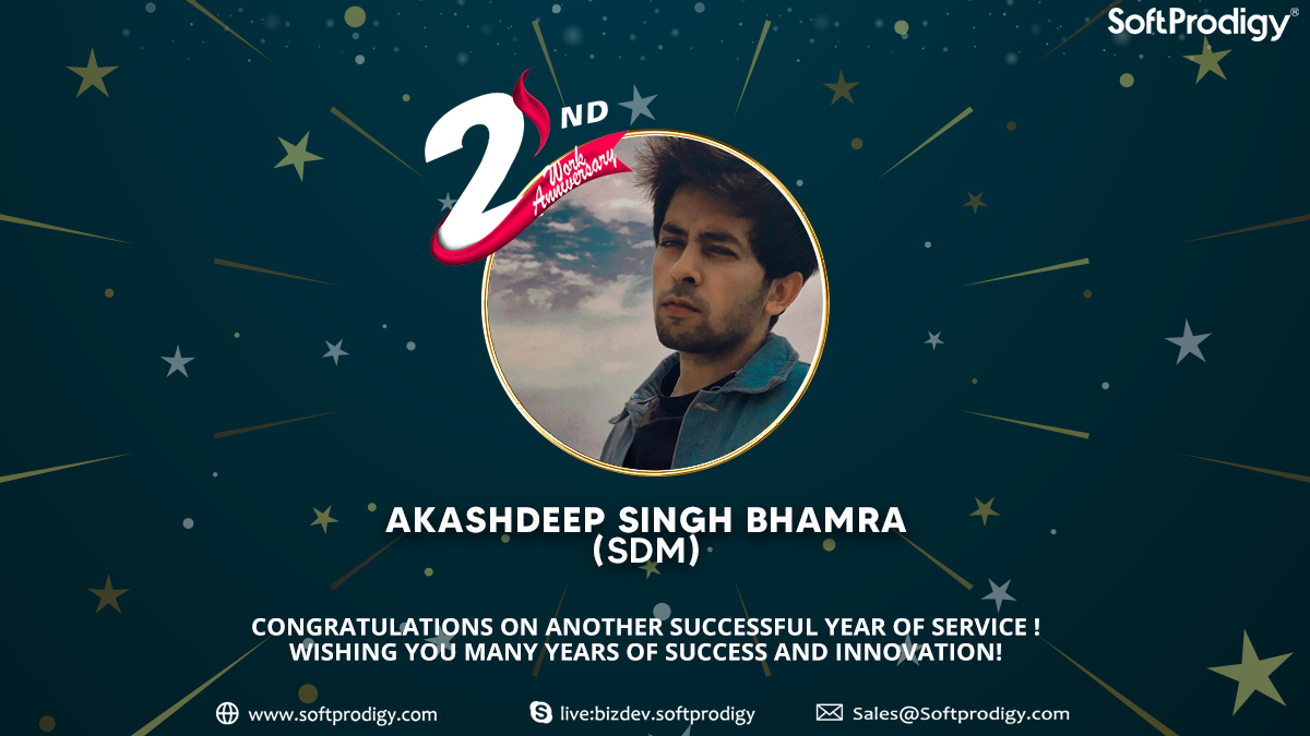 SoftProdigy's tweet photo. Two years, and counting! Having you as a member of the #SoftProdigyfamily is a great feeling and today, we celebrate it! We are proud and privileged to have you on board. #Happyworkanniversary Akashdeep Singh Bhamra!
#workanniversary #workmilestone #kudos #SoftProdigy https://t.co/Ne62LpEsZc
