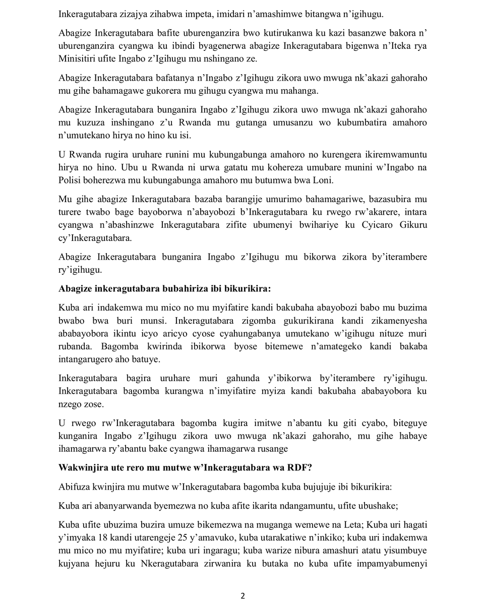 RwandaMoD's tweet photo. RDF itanze amahirwe ku Banyarwanda bifuza kwinjira mu Ngabo z’u Rwanda Umutwe w’Inkeragutabara. 
RDF offers the opportunity for civilians to join the Reserve Force. https://t.co/skYeFBc6jO https://t.co/5ArWZWbXjy