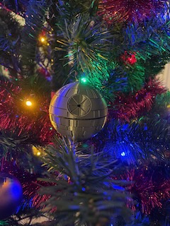 XTbe's tweet photo. Need to wire some #led but nice addition already to the #xmas tree. #deathstar ball printed on @Prusa3D #mini with the shiny @extrudr #biofusion metallic grey. This printed at 60% https://t.co/bqKkn8aB0x