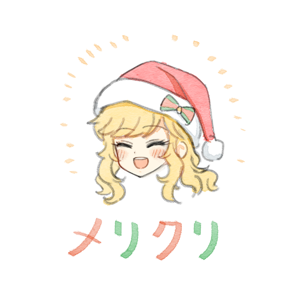 ohtsuki yui hat 1girl blonde hair santa hat solo closed eyes smile  illustration images