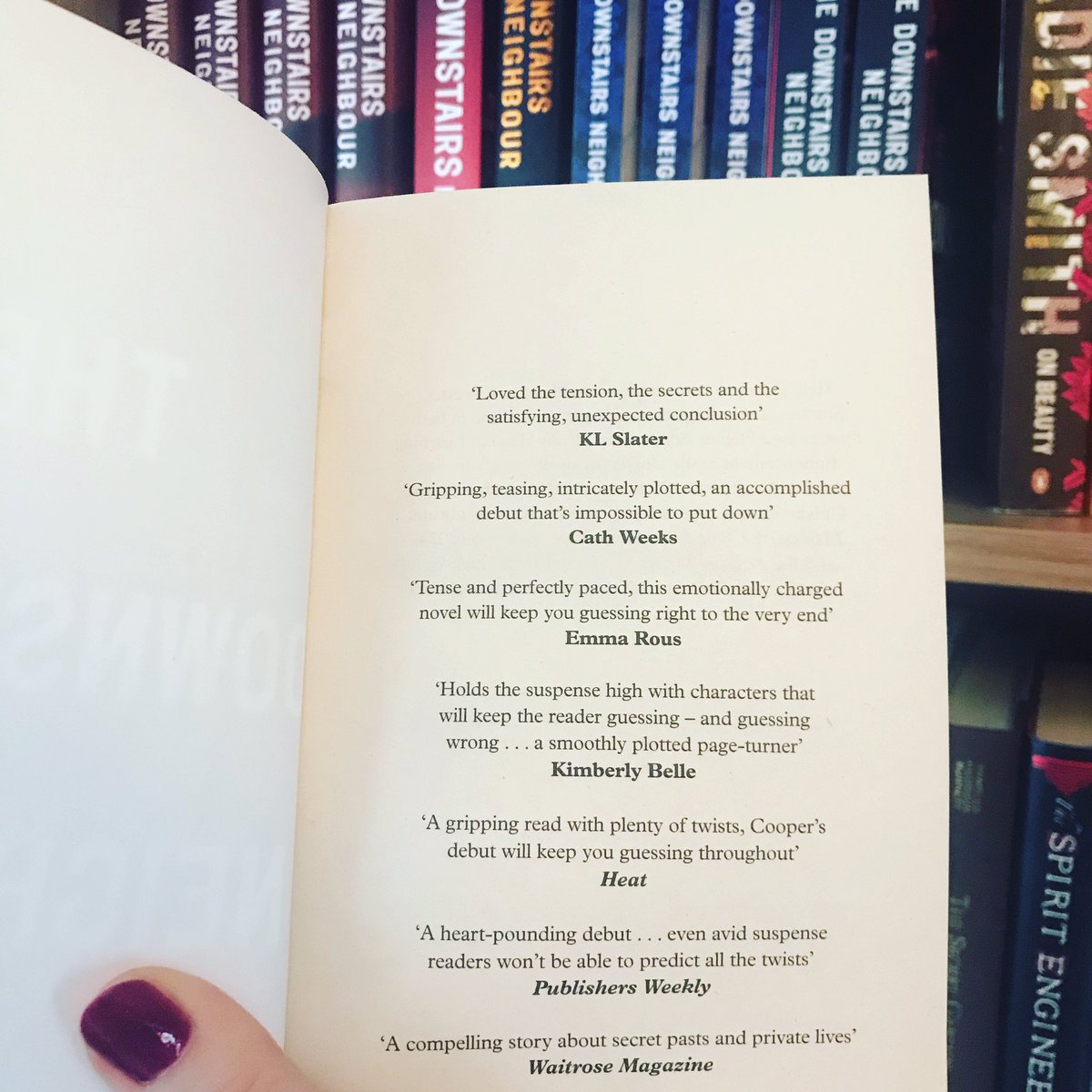 HelenCooper85's tweet photo. This page of endorsements in the paperback edition of #TheDownstairsNeighbour is all the Christmas cheer I need 🥰

Thank you @EJRous @KimberlySBelle @KimLSlater @CathWeeks1 and others for your kind words!

Paperback out 30th December ... Did I mention that?! https://t.co/1zxGTlHu7v