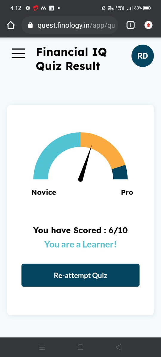 Got a 6/10 in Financial IQ Quiz @questbyfinology