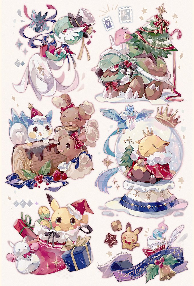 pikachu pokemon (creature) clothed pokemon no humans christmas hat santa hat gift  illustration images