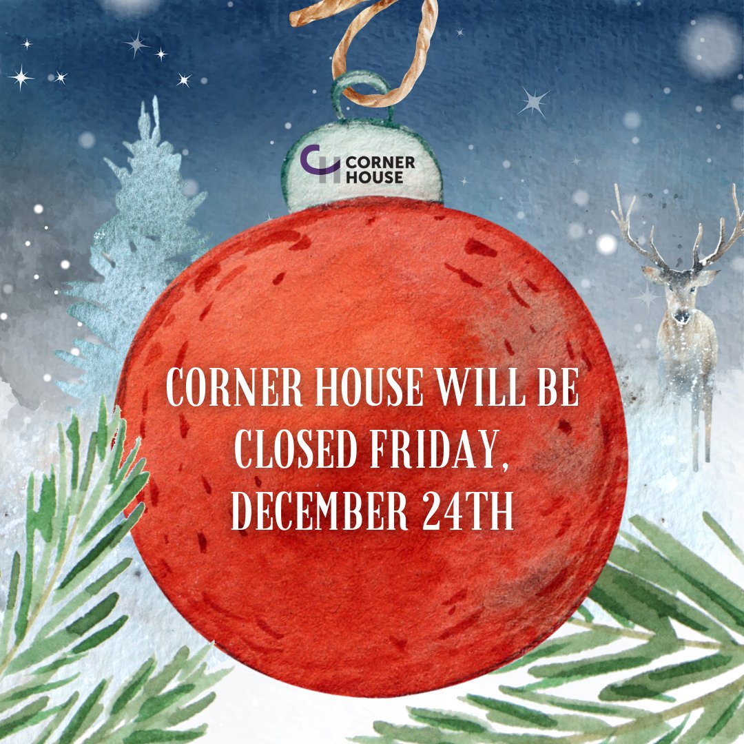 Happy Friday and a Merry Christmas Eve to all who celebrate! In observance of the holiday, Corner House offices will be closed on Friday, December 24th. You can still start your journey to recovery online by visiting cornerhousesite.com/agency-contact…