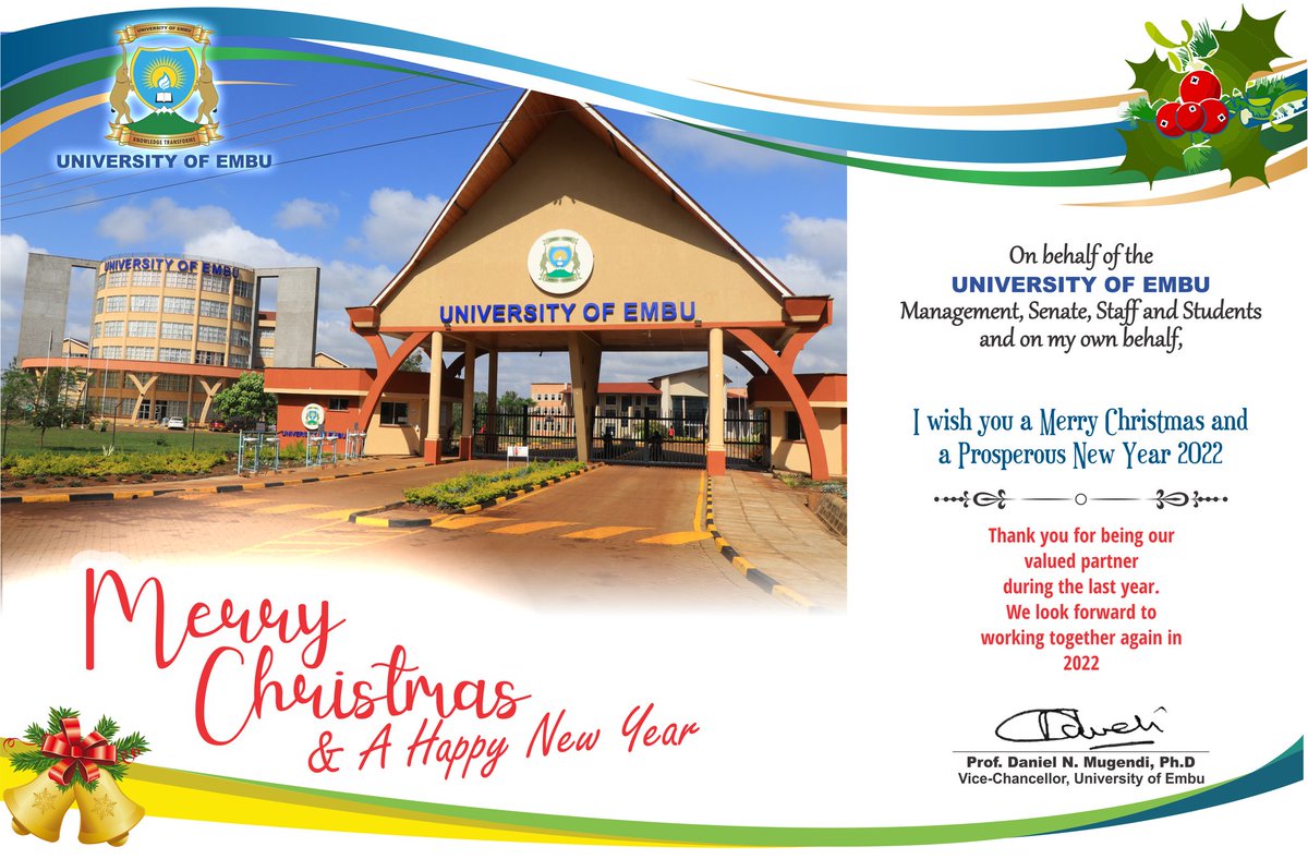 The University Council, Management, Staff and Students wishes all our stakeholders a Merry Christmas🎄🎉🎊🎁  and Happy 2022

#ChristmasEve
#ACelebrationOfLifeandFamily
#ChrismasMoods