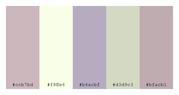 ColPaletteBot's tweet photo. Beep beep, here's a pretty color palette for you!
color-scheme.js parameters used:
- hue: 141
- variation: pale
- colors: #ccb7bd, #f8ffe6, #b6acbf, #d3d9c3, #bfacb1
Have a lovely day!
#twitterbot #colorpalette #colors #palette #prettycolors https://t.co/OnDysHAcXb