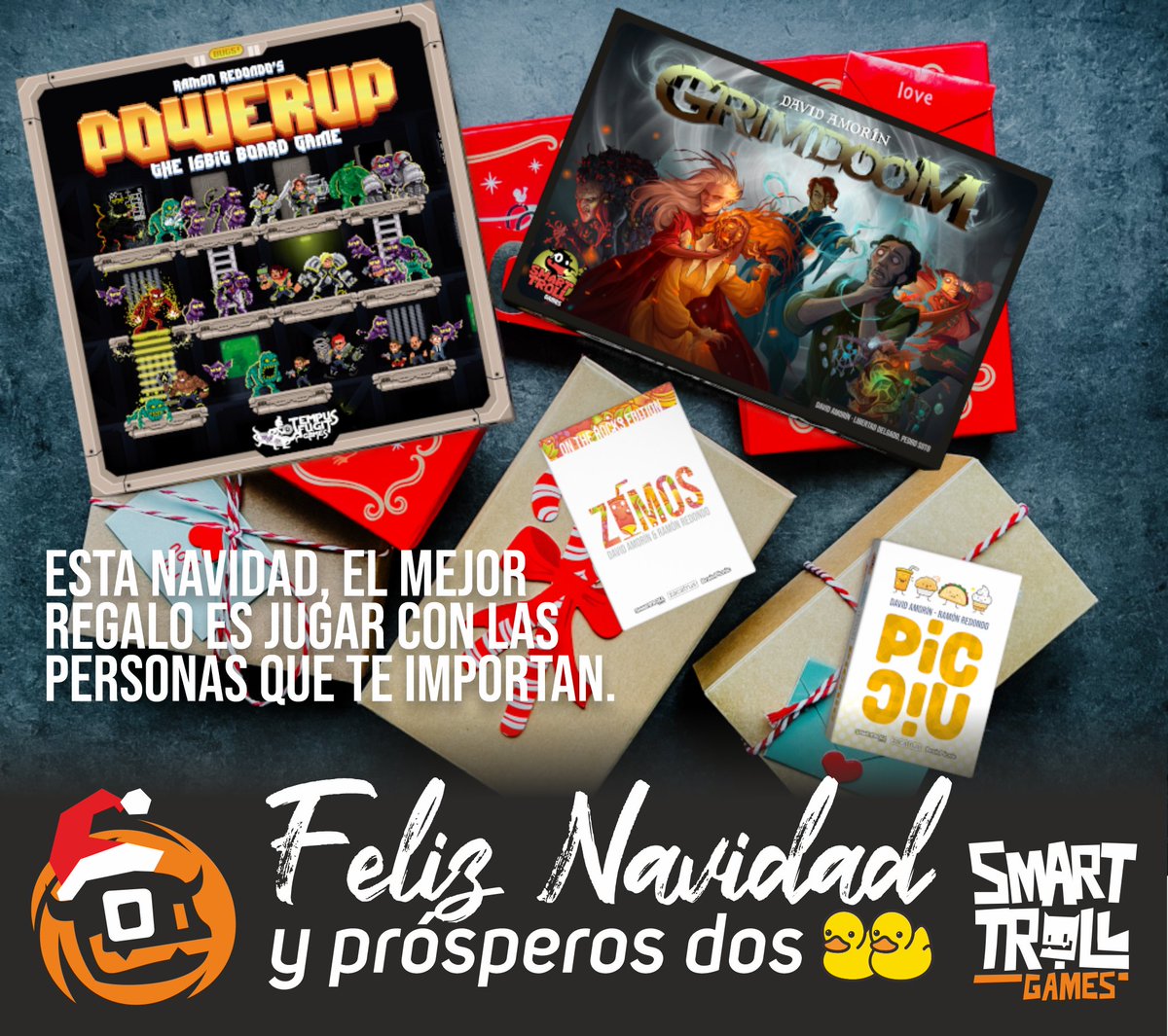 Estas Navidades, el mejor regalo es poder pasar tiempo con las personas que te importan. Desde el equipo de Smart Troll Games os deseamos que podáis pasar ese tiempo de la mejor manera posible. Feliz Navidad y prósperos dos 🦢🦢 <a href="/laian/">Ramón Redondo :)</a> <a href="/Damkalloh/">Dam (El de La Mesa de Dam)</a>