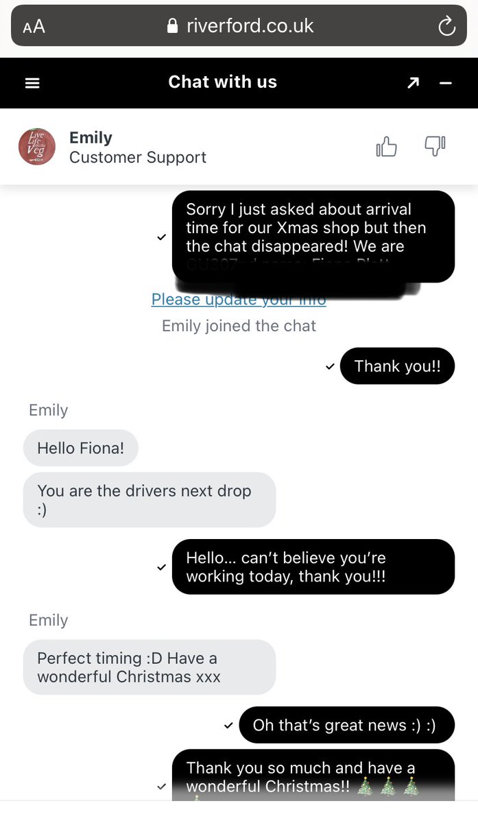 Amazing #customerservice from ⁦<a href="/Riverford/">Riverford</a>⁩ &amp; on xmas eve too… Very excited about our Christmassy veg box 🎄 hope you all have a lovely break #sustainablefood