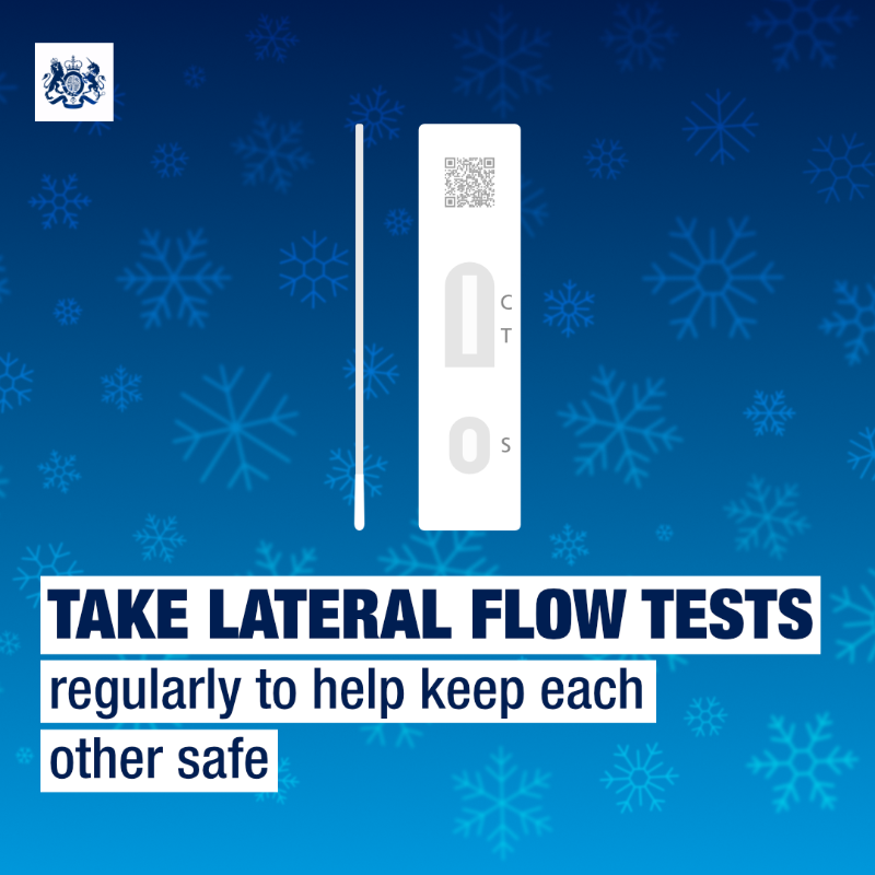 DHSCgovuk's tweet photo. Help to protect yourself and others from #COVID19 over the festive season ✨

❄️ Take lateral flow tests regularly
❄️ Let fresh air in if you meet indoors
❄️ Wash your hands throughout the day
❄️ Wear a face covering in public indoor venues &amp; on public transport