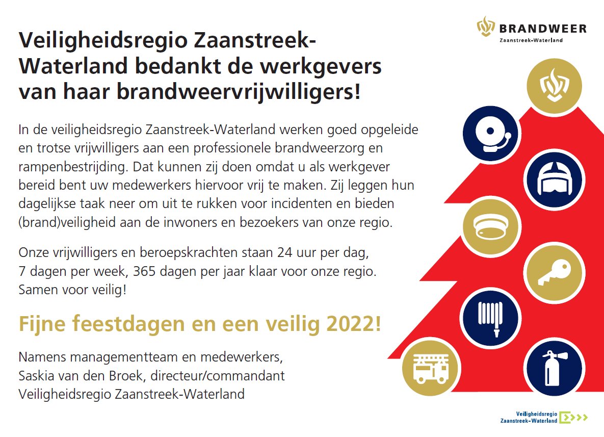 Werkgevers van onze brandweervrijwilligers bedankt! Hele fijne feestdagen en een veilig en gezond 2022 toegewenst.