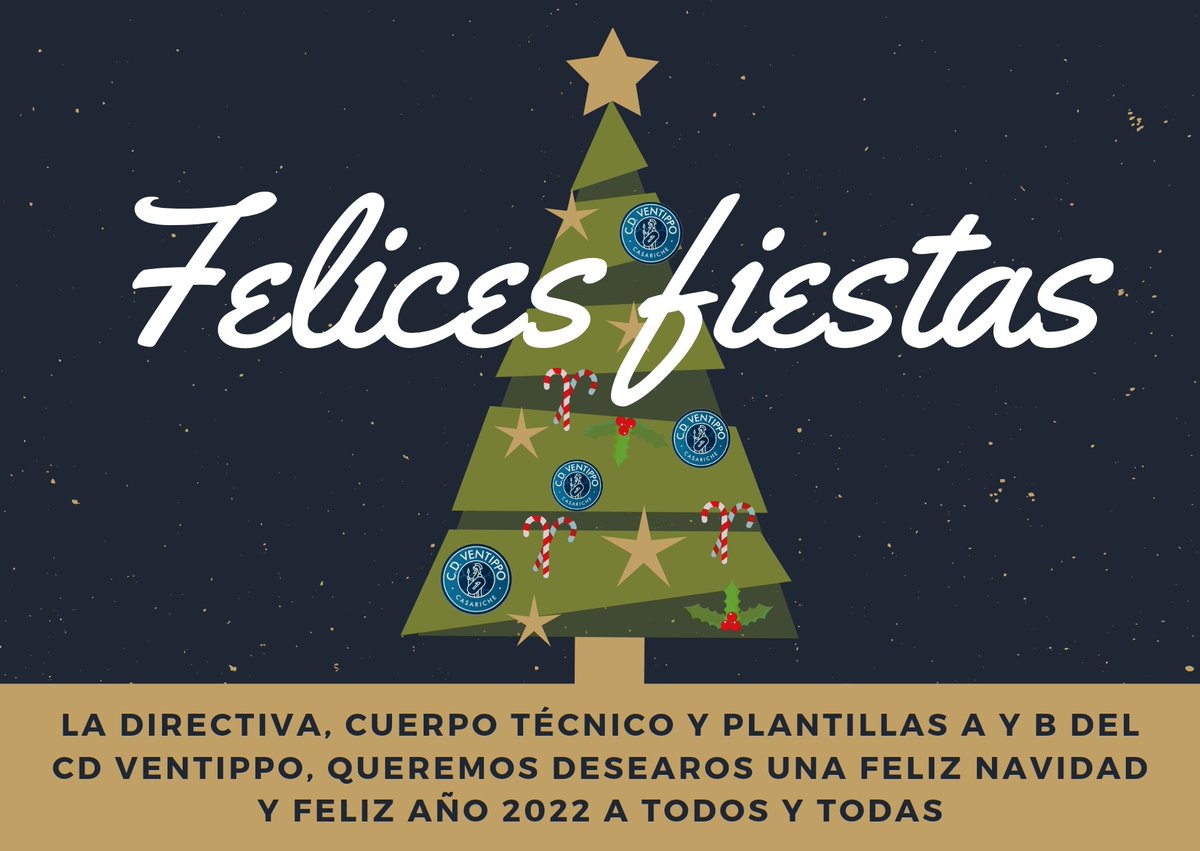 El CD Ventippo desea a todos los aficionados, al pueblo de Casariche, a los clubes de nuestras competiciones, la <a href="/RFAF/">RFAF</a> y a los amantes del deporte, una🎄FELIZ NAVIDAD🎅🏼 y un 2022 lleno de salud, prosperidad y amor✨

Fdo. Directiva, cuerpos técnicos y plantillas del CD Ventippo💙
