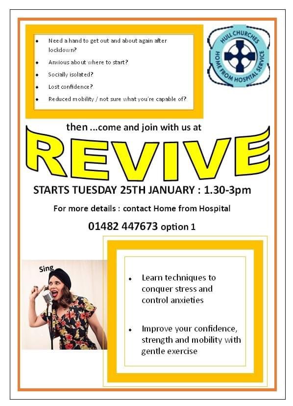 HCHFH_Service's tweet photo. Home from Hospital has groups for those who want to get together, get out and make friends. HEADLIGHT is back on Thurs 06/01 with Knit &amp; Knatter and REVIVE launches on Tues 25/01, this new group invites you to meet with our voice coach. For more info call 01482 447673 ☎ https://t.co/TWSGlEwiJH