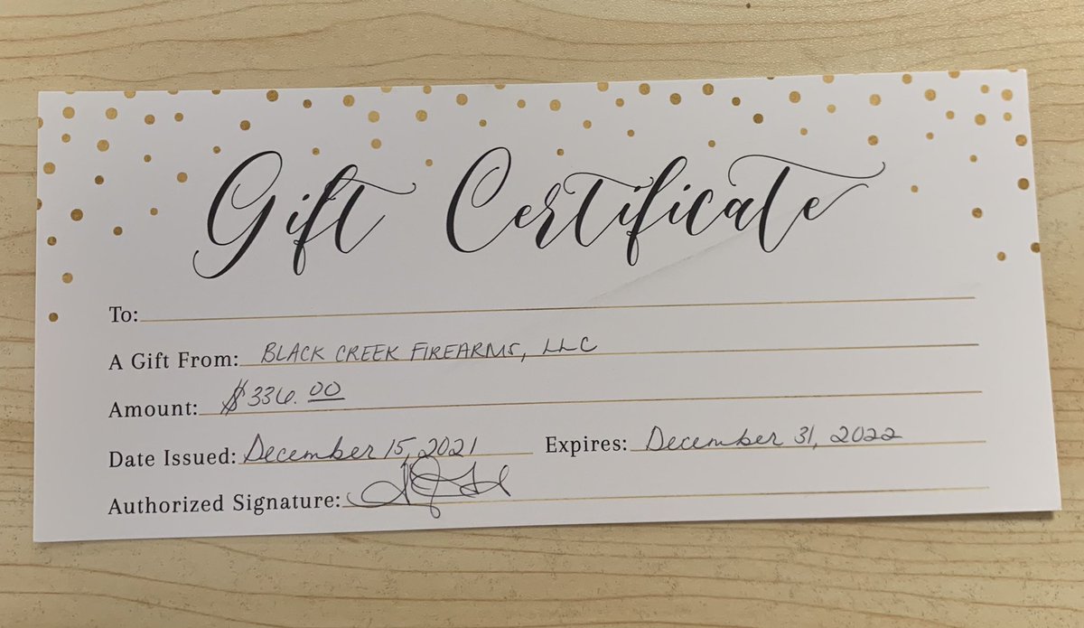 🎁12 Days of giveaways Day 12 🎁
🔘 We are giving away 12 gift cards/cert. from local businesses. 
🔘 Day 12- $331.00 gift certificate to Black Creek Firearms. You have until 11:59pm to enter the drawing. 
🔘 To be entered in the drawing you need to like and share this post.