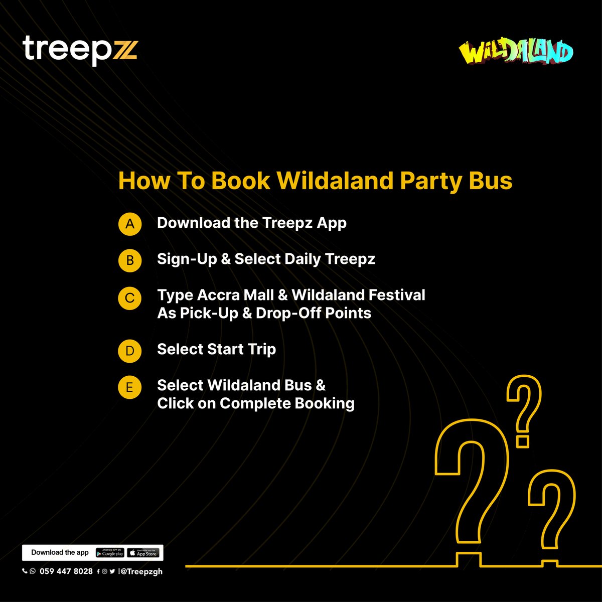 treepzgh's tweet photo. Treepz goes wild!

Click https://t.co/RX49GLvDdR to secure your seat(s) in @treepzgh party bus to @WildalandFest now for FREE! 🔥

Simply, Book Departure Date &amp; Time for the Wildaland Party Bus.

#movebetter with #treepz #yenkonkoaa #Klasikmove #WildalandFestival

Let’s go! 🚍 https://t.co/DfF8WUfAew