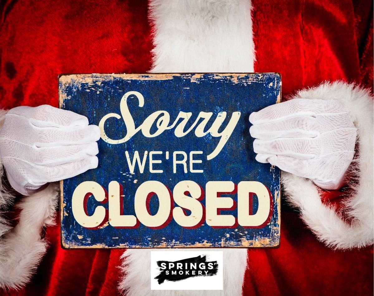SpringsSmokery's tweet photo. We are now CLOSED for Christmas, and we'll reopen on 4th January. 

We hope you're all having a fantastic Christmas Eve and are enjoying some delicious treats, especially some Springs goodies 😉 https://t.co/zj3ihnH5Wp