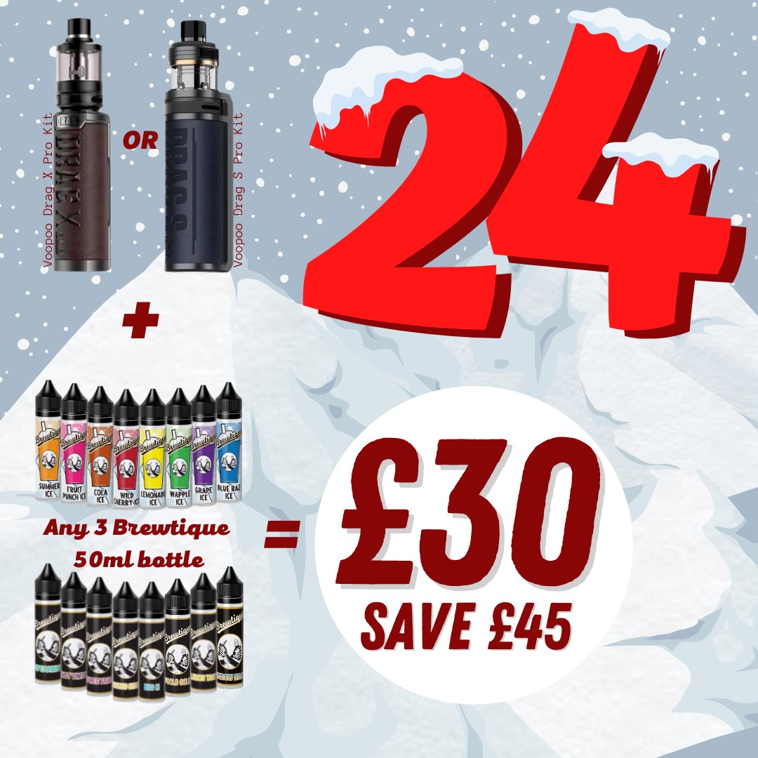 Day 24: Purchase a Drag X Pro OR a Drag S Pro &amp; 3 50ml Brewtique liquids all for £30! - SAVE £45!!!

🎅🏼🎄🎅🏼🎄🎅🏼🎄🎅🏼🎄🎅🏼🎄🎅🏼🎄🎅🏼🎄

New deal daily so keep an eye out for tomorrow's deal.

brewtique.uk 

#brewtique #vapeshoppers #vape #vapeon #vapelife #vapers #vapeshop