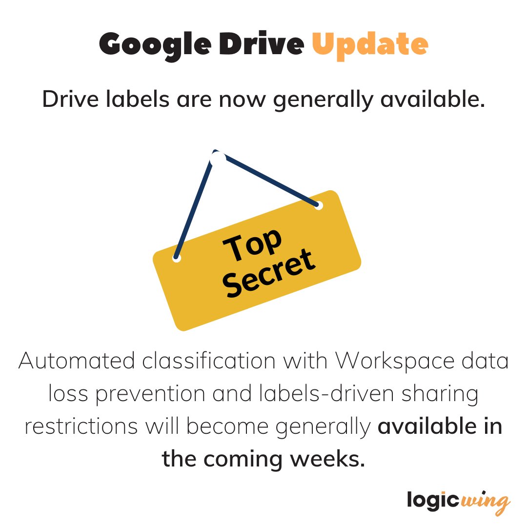 logicwing's tweet photo. Enhanced content classification, governance, and DLP with Google Drive labels #LogicWingTips #LogicWingUpdates #GoogleWorkspace #GoogleWorkspaceUpdates #GoogleDrive #LiveWorkLearn #Classroom https://t.co/I1cC3Y2C0F