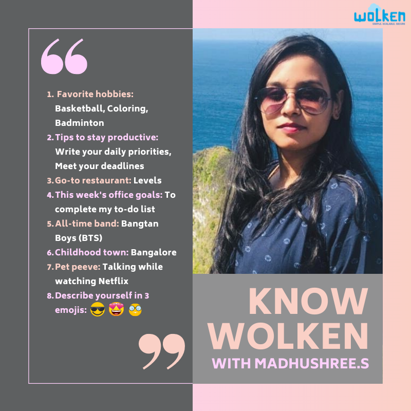 wolkensoftware's tweet photo. A technical writer who loves to play basketball, badminton and listen to BTS. This Know Wolken read all about  Madhushree S and get to know her better.

#knowwolken #wolken #wolkenedge #friyay #writer #employeeengagement https://t.co/vNEWhJ0jA1