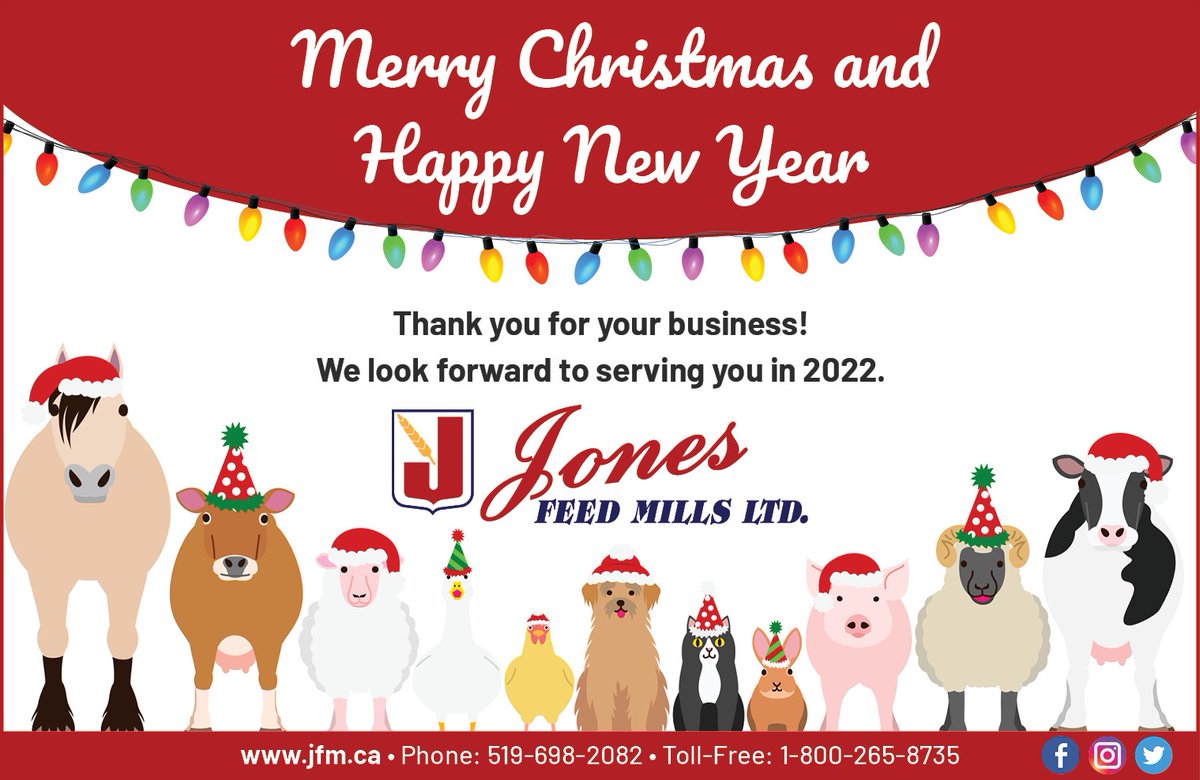 Jones_Feed's tweet photo. From all of us at Jones Feed Mills Ltd we wish you a very Merry Christmas and Happy New Year! https://t.co/ztxiQpMdmn