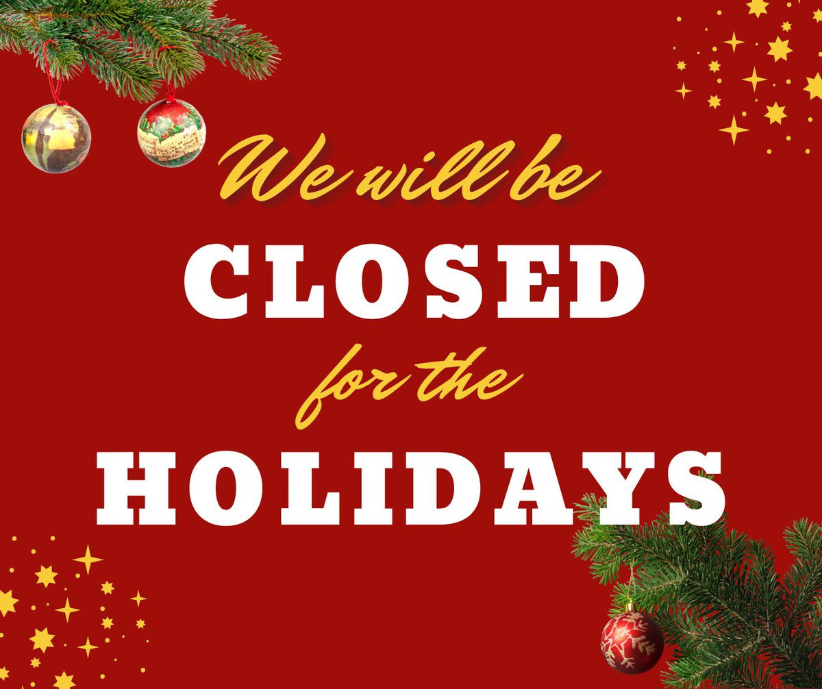 We will be closing at 5:00 PM on Christmas Eve and closed on Christmas Day to give our employees time to spend with their families for the holiday.