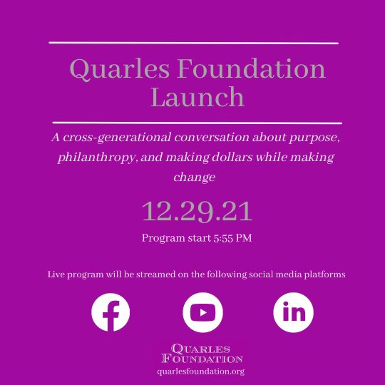 Incredibly excited that we are just 5 days away from the official launch of the <a href="/QuarlesFF/">Quarles Foundation</a>, which will be streamed live on Facebook, LinkedIn, and Youtube at 5:55 pm. 5:55 pm represents a powerful number symbolizing change and new beginnings. 
 
Links to live streams in my bio.