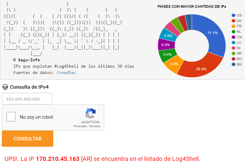 SeguInfo's tweet photo. Busca IPs de #Log4Shell en tu red https://t.co/L79llIo48r https://t.co/6Fg3zCyebM