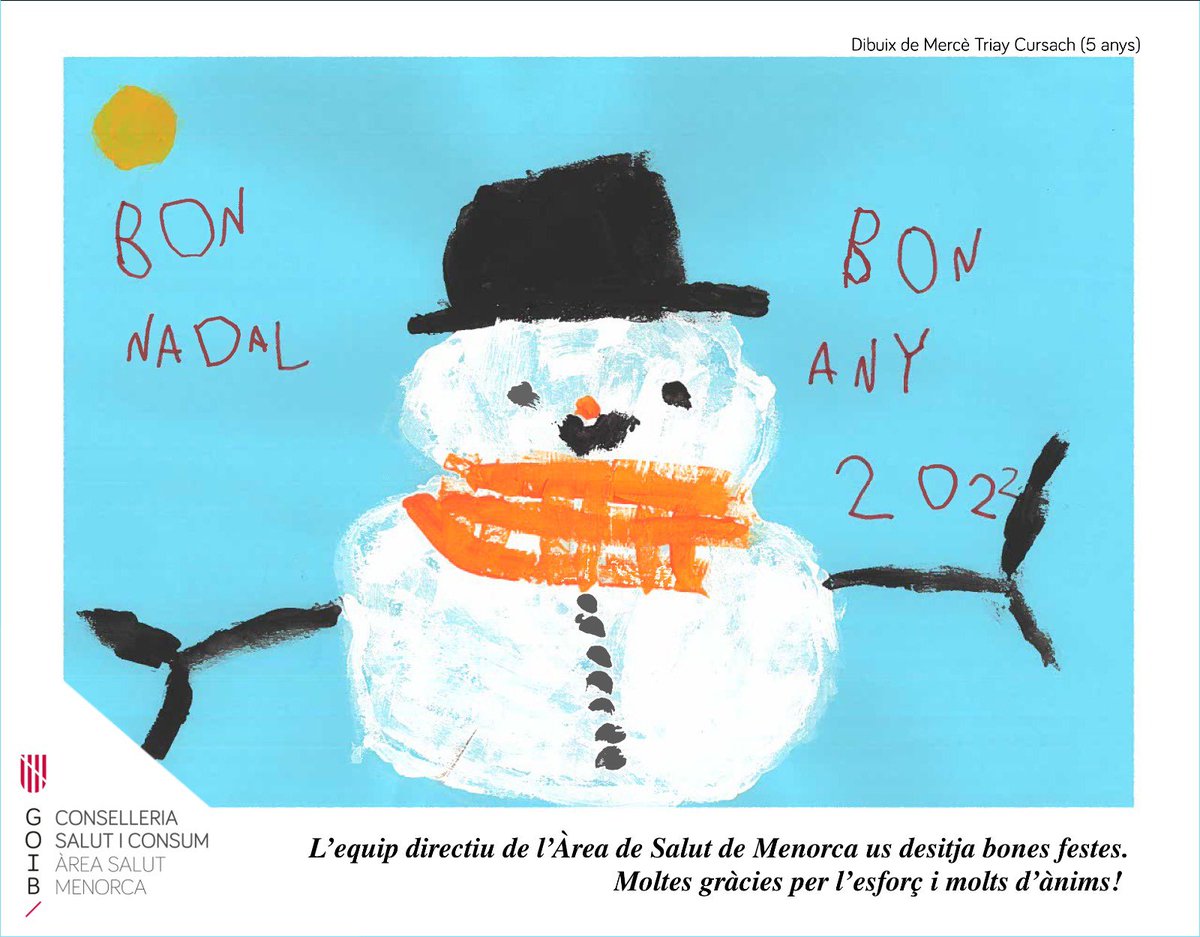 Des de l’Àrea de Salut de Menorca us desitjam unes Bones Festes! 💫