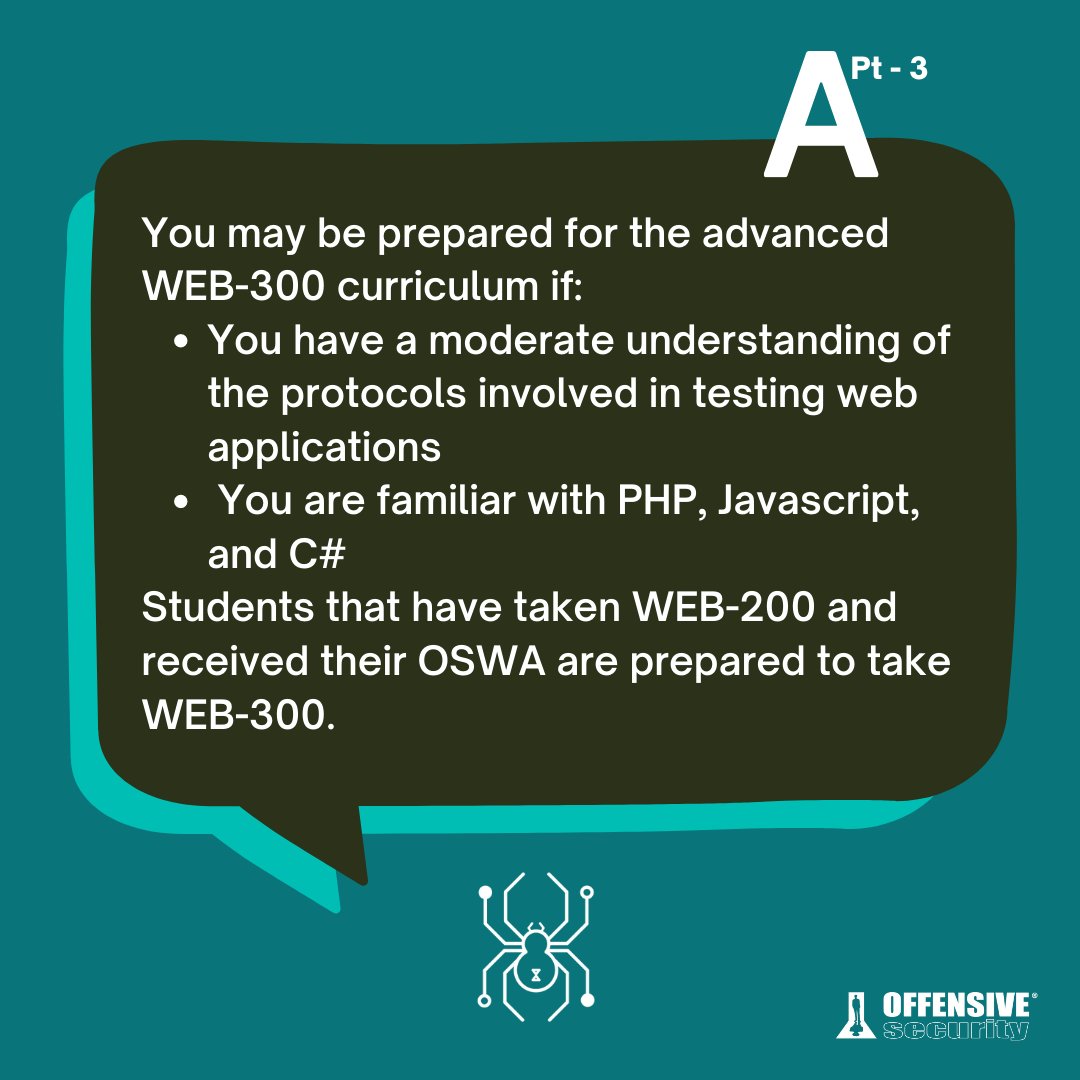 offsectraining's tweet photo. "I'm interested in the web app security path. What are my options?"

🦉→WEB-200 (Web Attacks with Kali Linux):https://t.co/rDebPszdW6
🕷 →WEB-300 (Advanced Web Attacks and Exploitation):https://t.co/3D8CdMXiPE https://t.co/JjwGmnyoQn