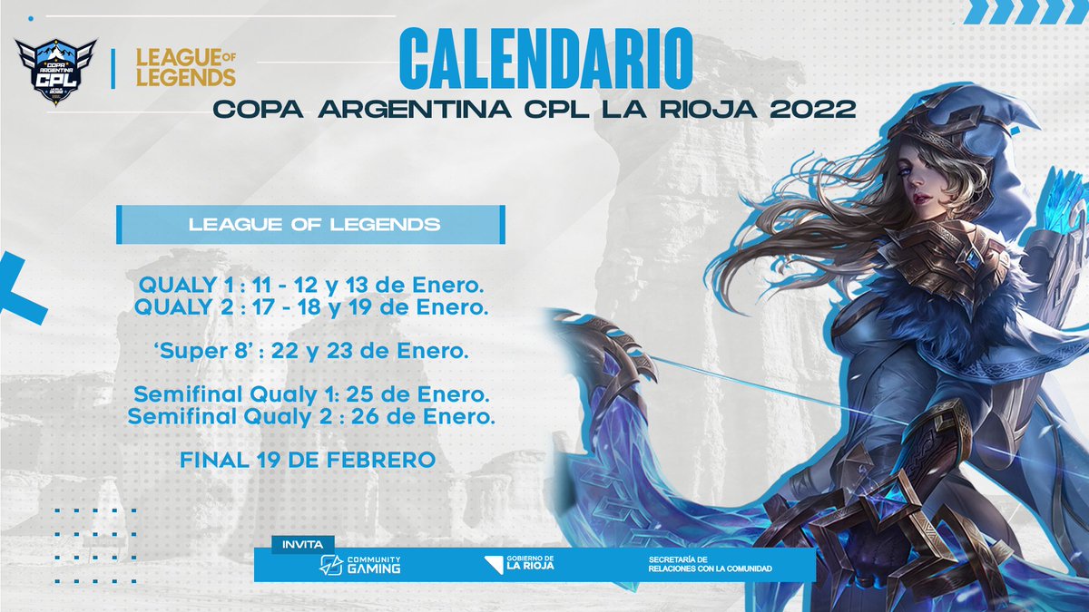 CircuitosLatam's tweet photo. Felices de anunciar el primer presencial de League of Legends para la comunidad de Argentina 🇦🇷 

Llega la Copa Argentina CPL donde los mejores equipos competirán por 2 lugares en el evento presencial a realizarse en el Super Domo La Rioja el 19 de Febrero🏆

+ info en el hilo https://t.co/pELEgCx41f