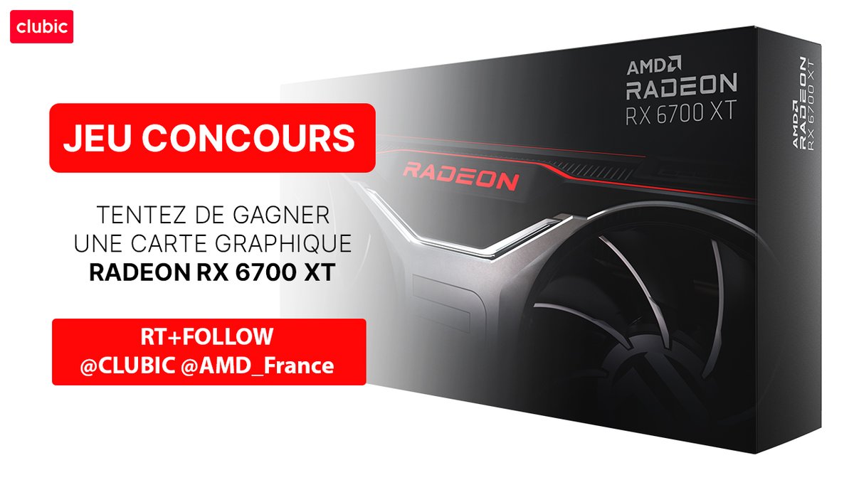 🎁 CONCOURS #Clubic2022 🎁

Pas de stock ? Pas grave ! On vous fait gagner la Radeon RX 6700 XT, une carte graphique silencieuse et performante !

Pour participer :
- RT+Follow <a href="/Clubic/">Clubic</a> + <a href="/AMD_France/">AMD France</a>
- le Premier jeu que vous allez lancer avec #Clubic2022

TAS le 04/01/22